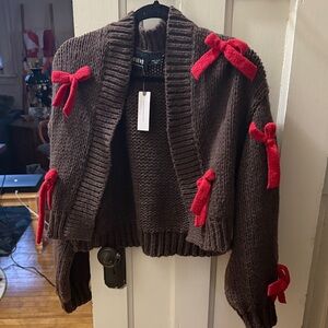 Anthropology Maeve Women’s Red Bow Cardigan NWT Size ALL